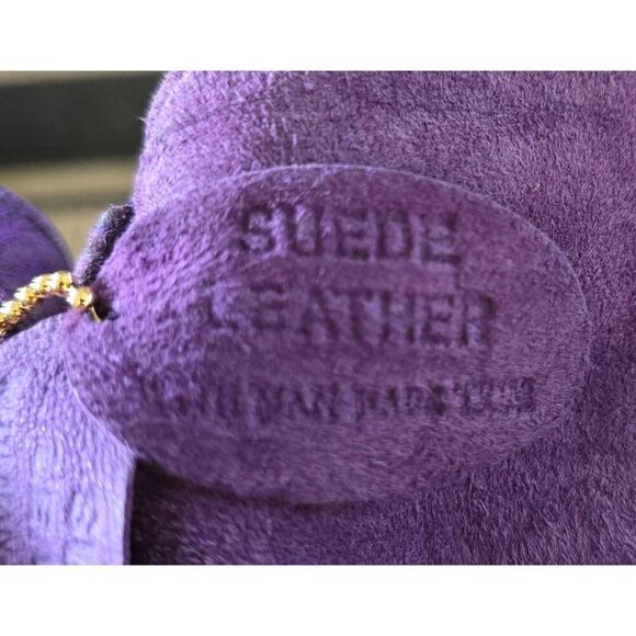 Purple Suede Leather Crossbody Bag Adjustable Strap & Gold-Tone Zippers bling - Picture 4 of 10